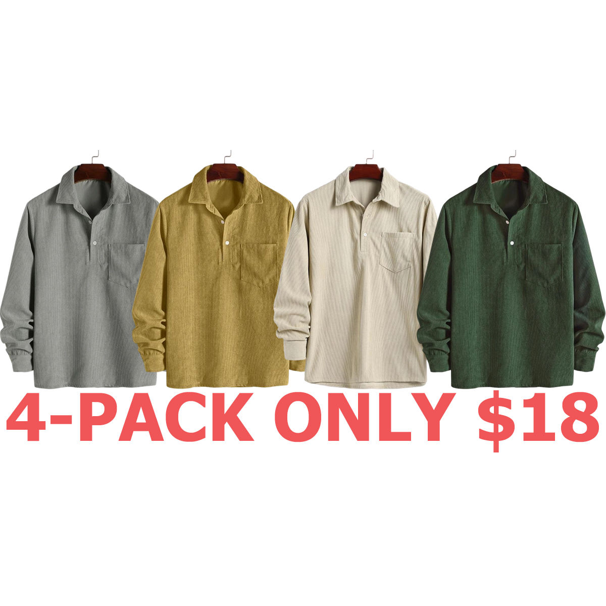 Men's Plain Pocket Half Button Corduroy Shirt