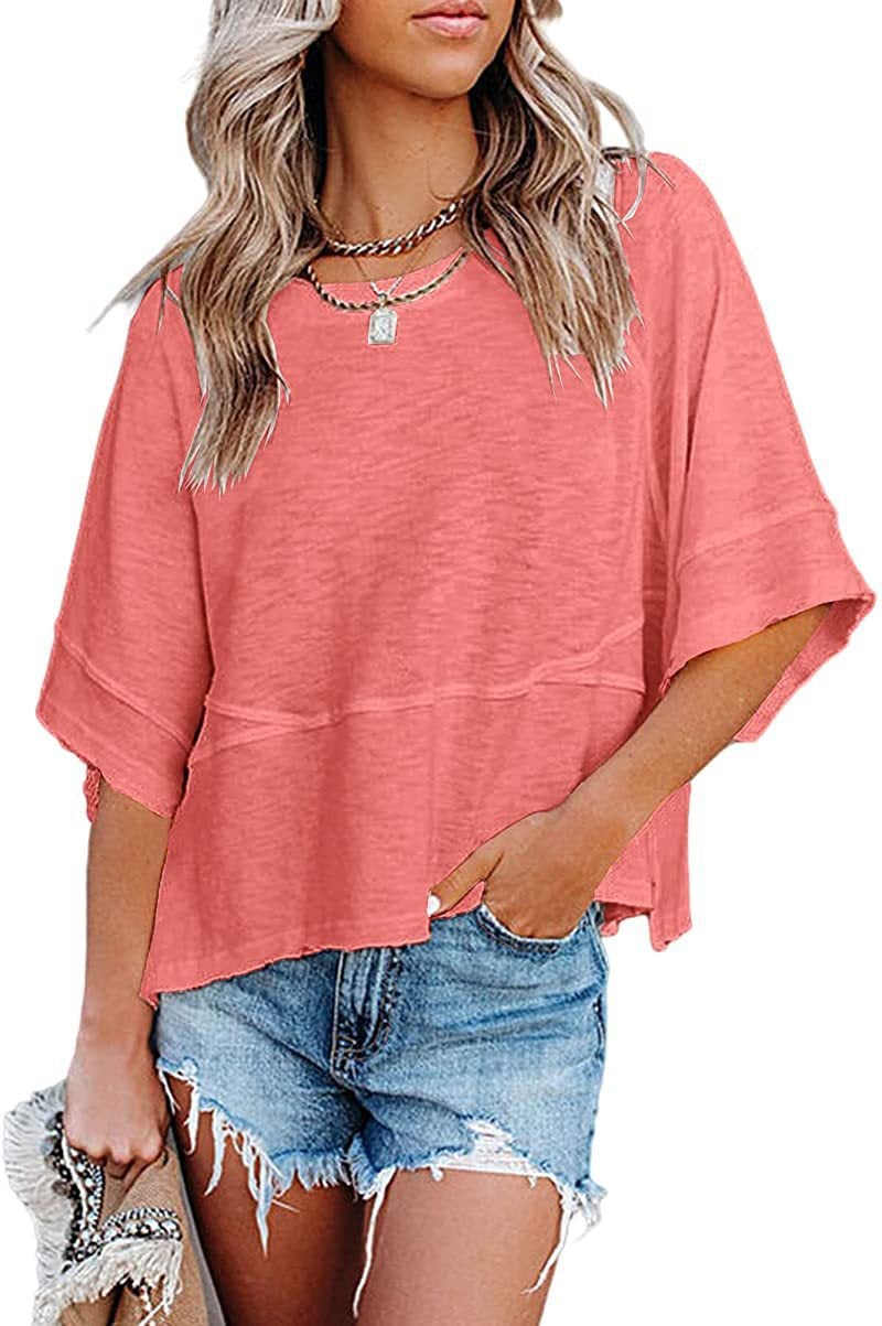 Women's Summer Casual Crewneck Batwing Half Sleeve Tee