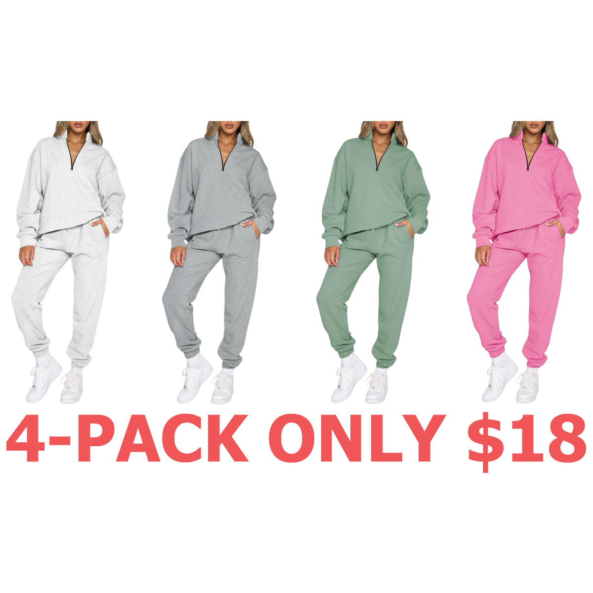 Women 2 Piece Outfits Sweatsuit Oversized Half Zip Pullover Long Sleeve Sweatshirt Jogger Pants Set with Pockets