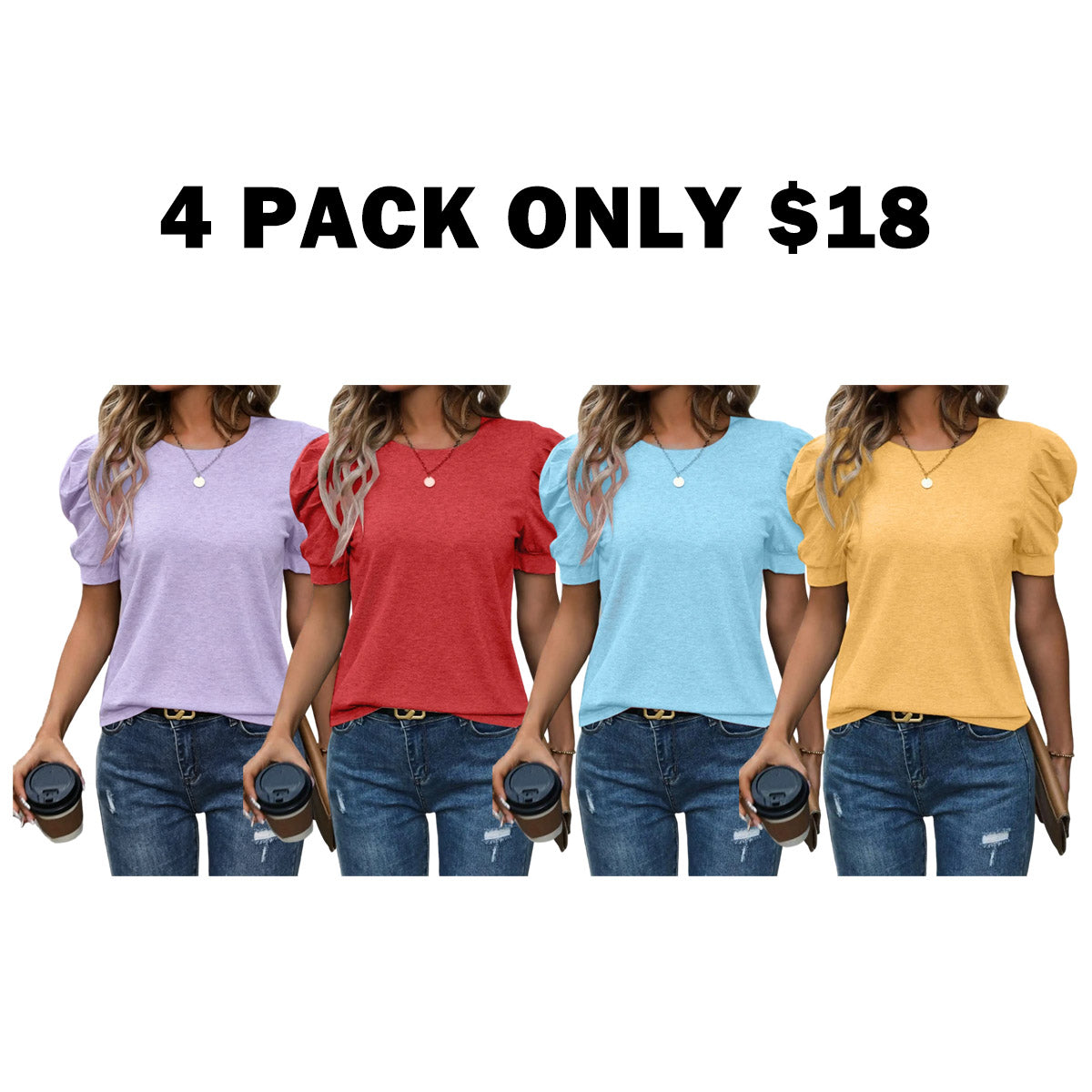Women's Round Neck Puff Sleeve T-Shirt