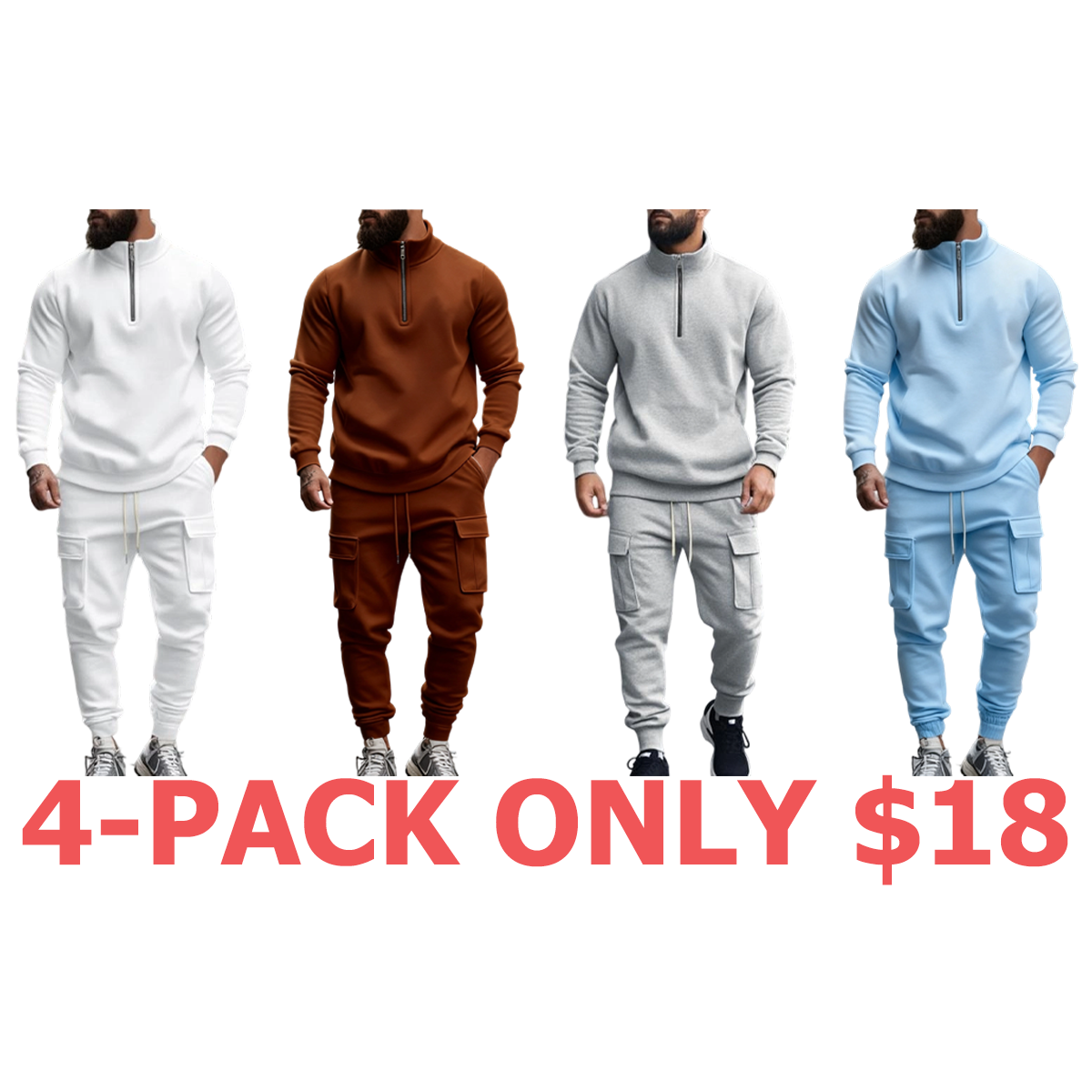 Men's Casual Fleece Lined Zipper Work Pants Set