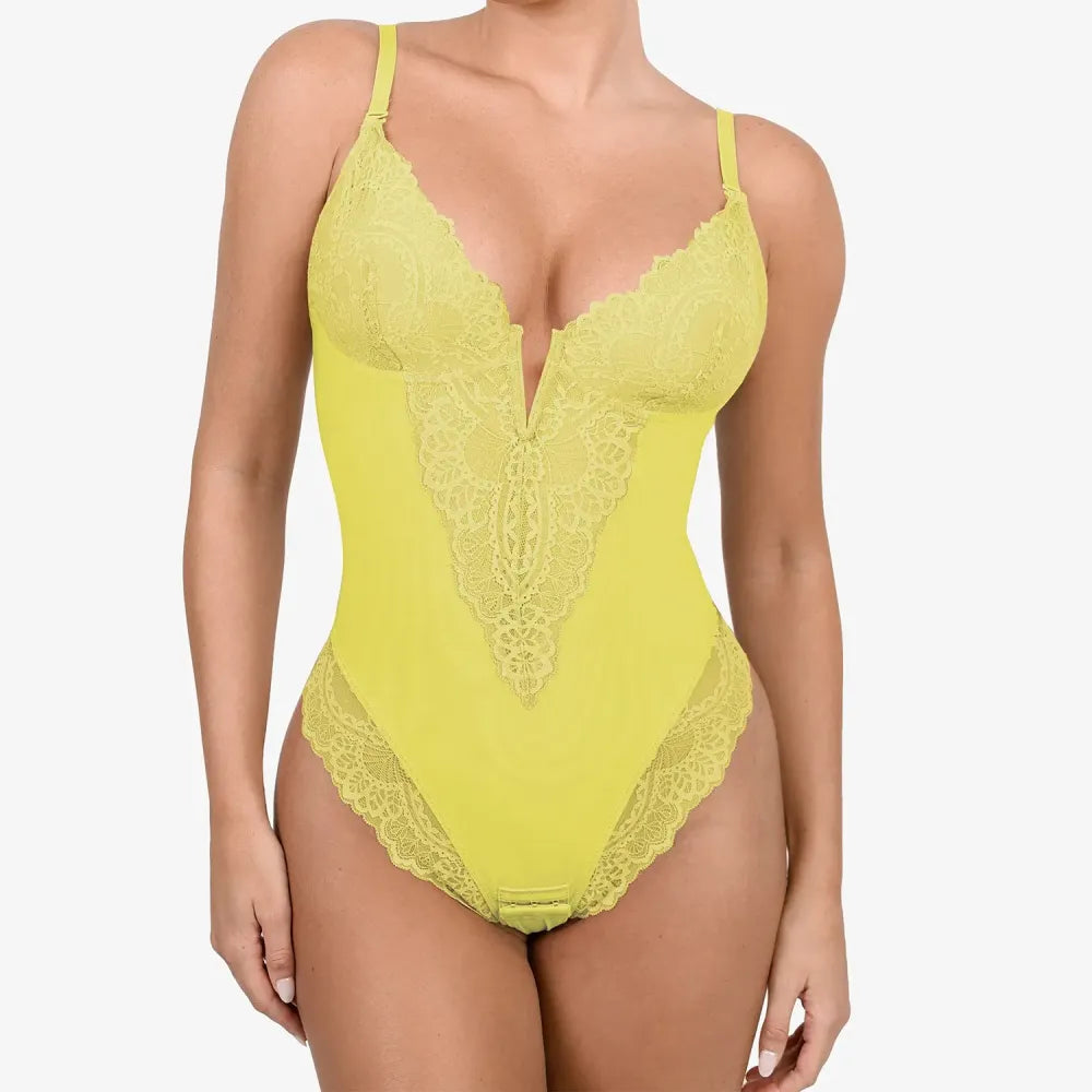 Deep-V Neck Lace Bodysuits