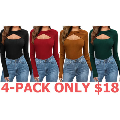 Women's Pullover Sweaters Long Sleeve Cutout Knit