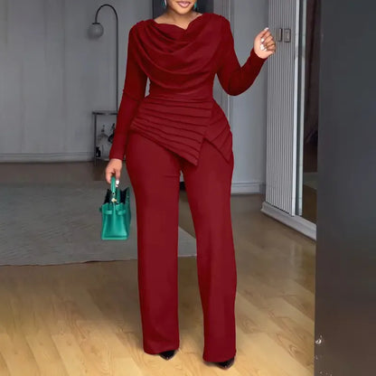 Cowl Neck Asymmetrical Patchwork Ruched Jumpsuit