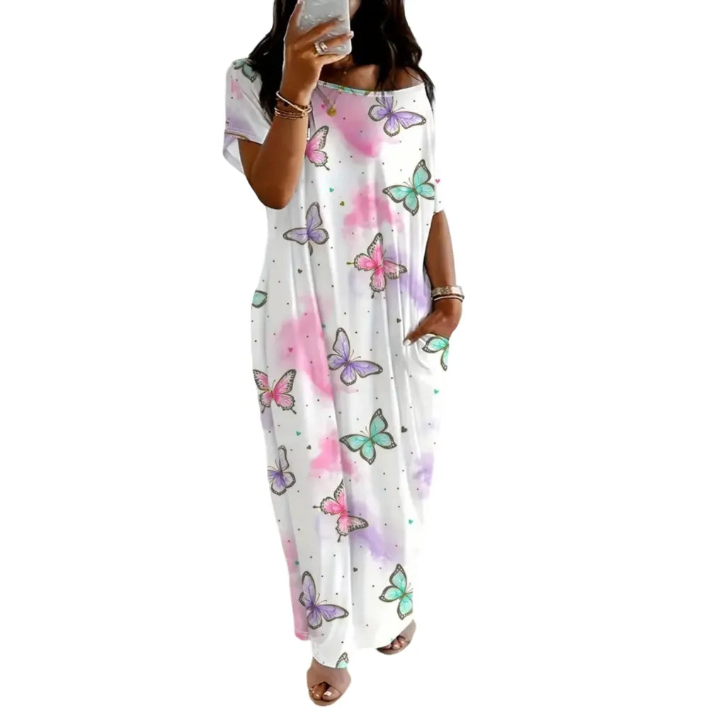 Women's Pocket Round Neck Nightdress Lady's Sleepwear Dresses