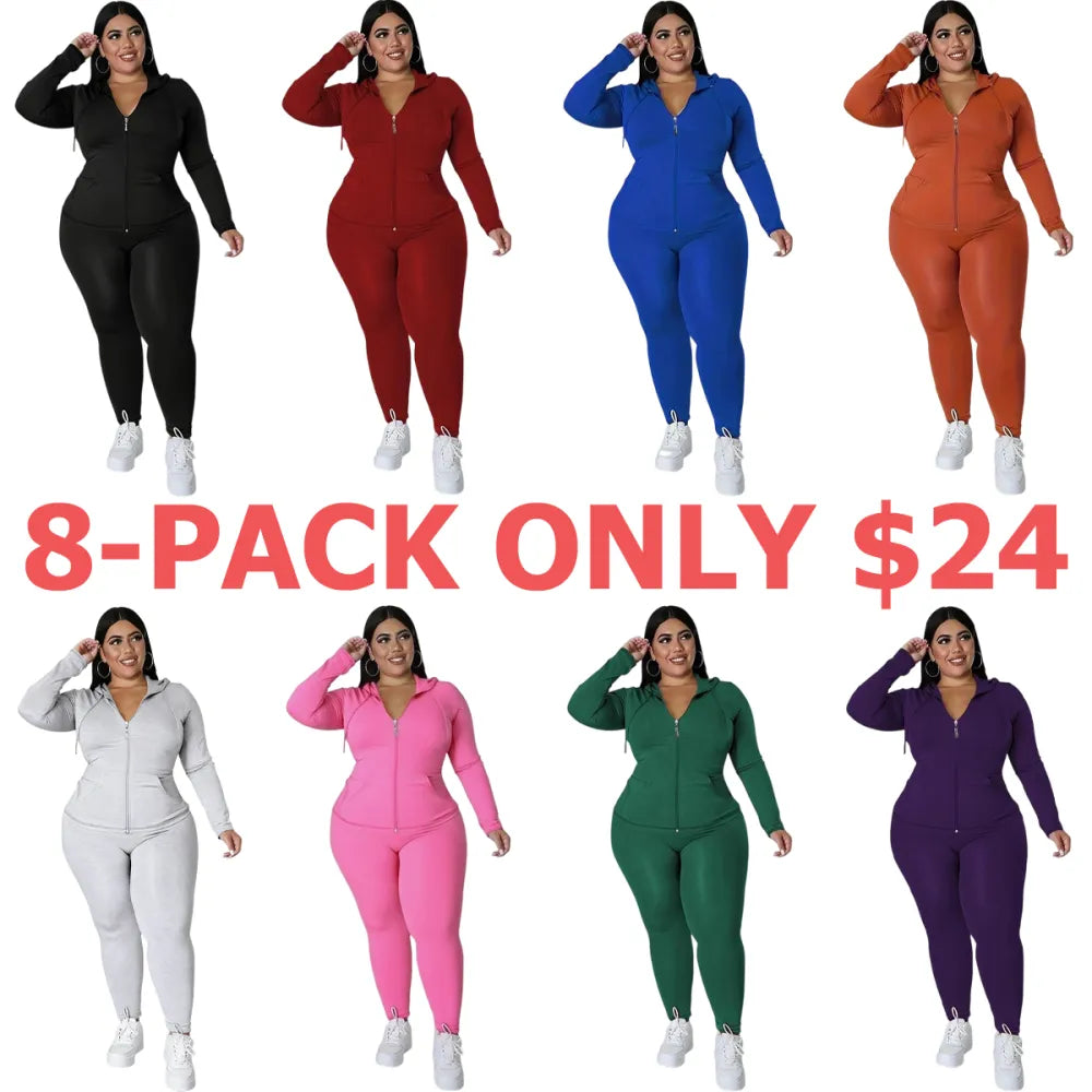 Women's Solid Color Hoodie Long Sleeve Top and Pants Sports Set
