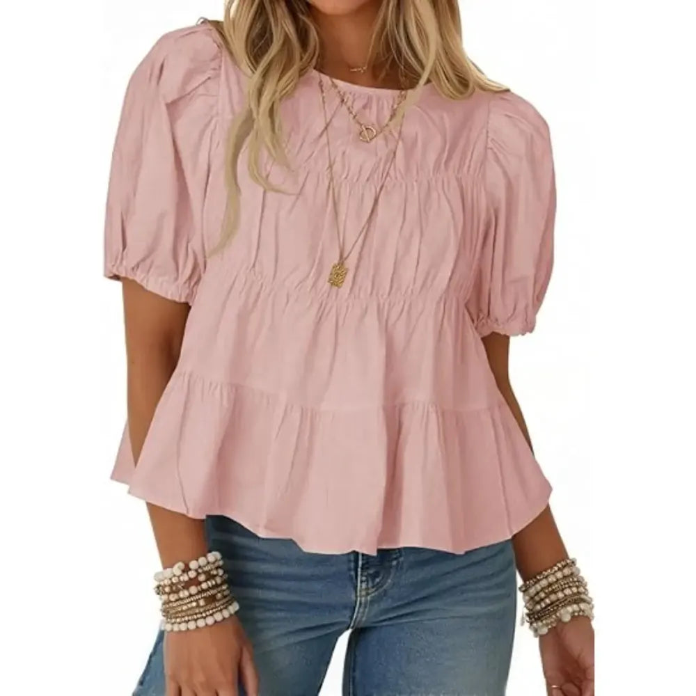 Puff Sleeve Peplum Babydoll Tops