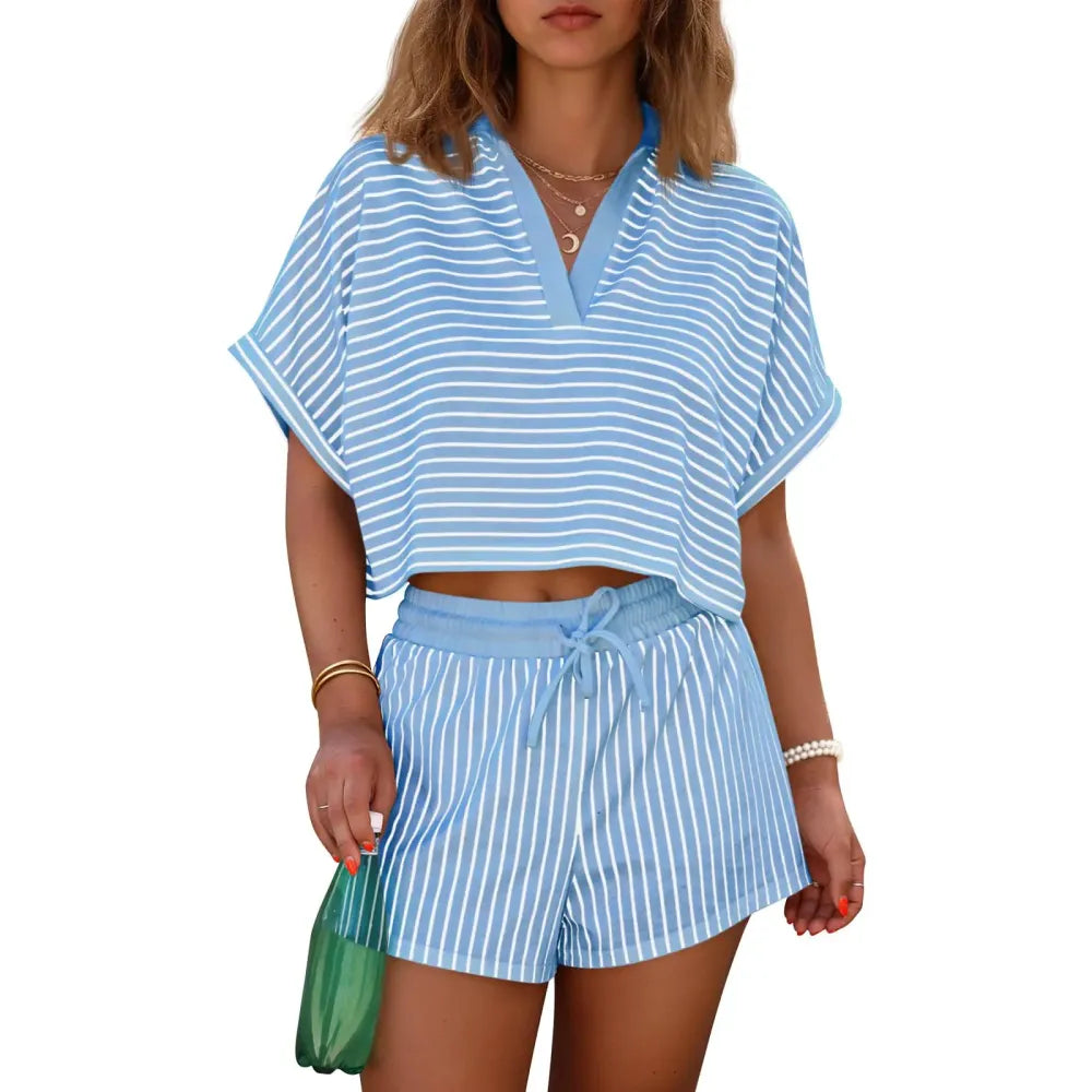 Women‘s Striped 2 Piece Short Sets