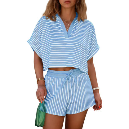 Women‘s Striped 2 Piece Short Sets