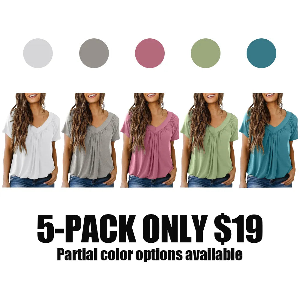 Women's Loose V-Neck Tee – Soft, Shirred Summer Top