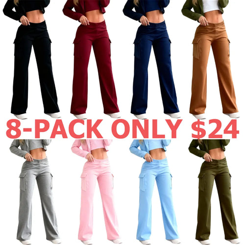Women's Solid Color Flap Pocket Pants