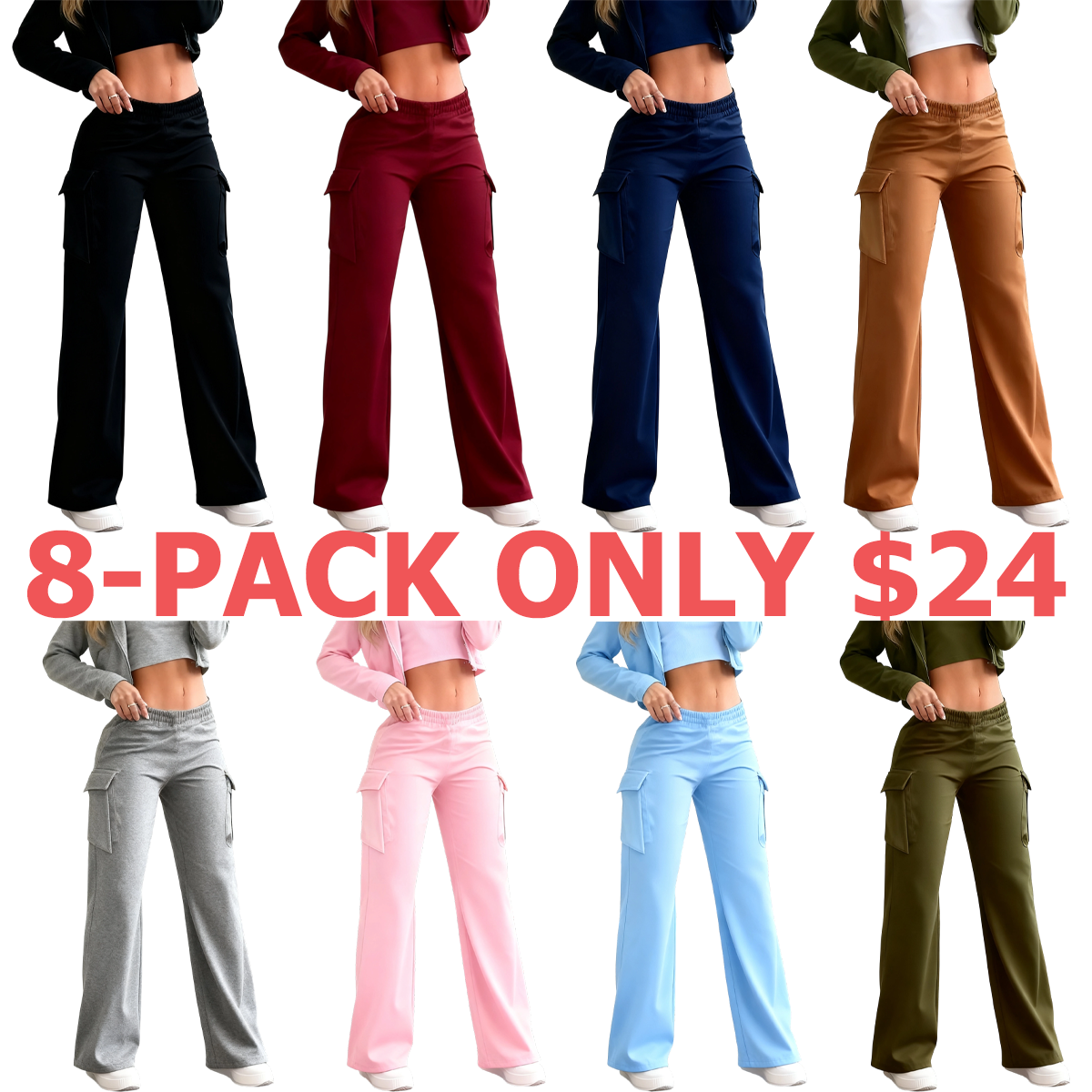 Women's Solid Color Flap Pocket Pants