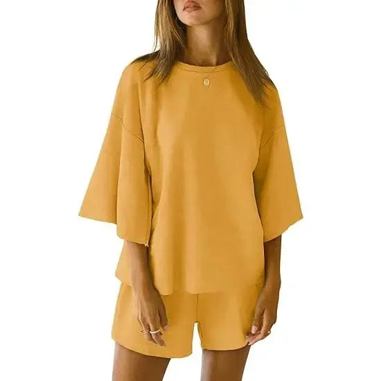 Pajama Sets 3/4 Sleeve Oversized Tops And Elastic Waist Shorts