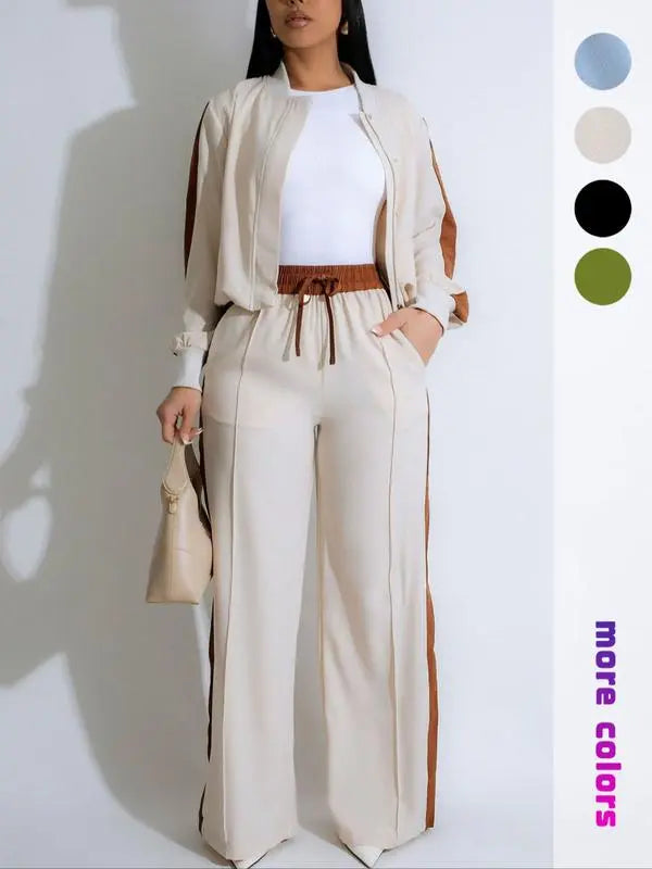 Women's Patchwork Top & Wide Leg Pants Set