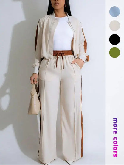 Women's Patchwork Top & Wide Leg Pants Set