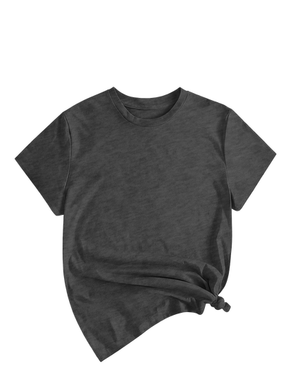 Women's Solid Round Neck Tee, Casual Short Sleeve Crew Neck T-Shirt for Summer