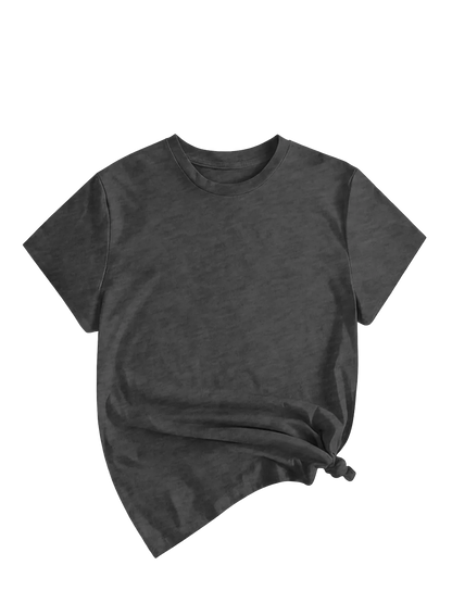 Women's Solid Round Neck Tee, Casual Short Sleeve Crew Neck T-Shirt for Summer