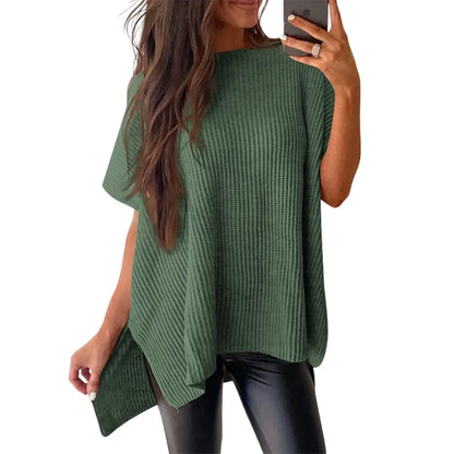 Women's loose-neckline short-sleeved sweater