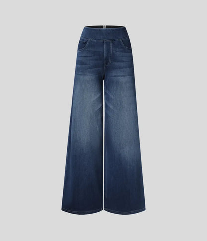 💝Last Day Promotion⚡High Waisted Multiple Pockets Baggy Wide Leg Washed Stretchy Knit Casual Jeans