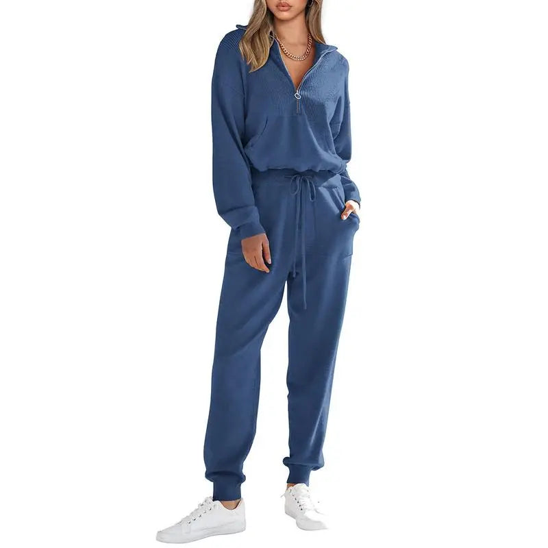 Women's 2-Piece Sweater Set Pullover Zip Up Sweatshirt Jogger Sweatpants Tracksuit Casual Outfit