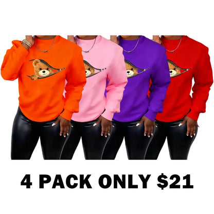 Women's Cartoon Bear Print Pullover