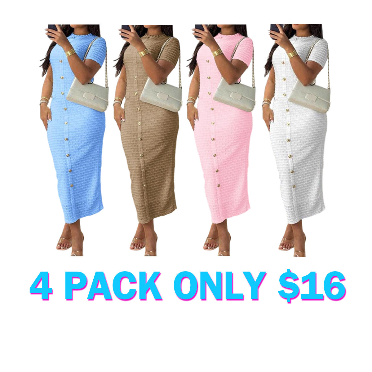 Women's Plain Zipper Back Round Neck Dress