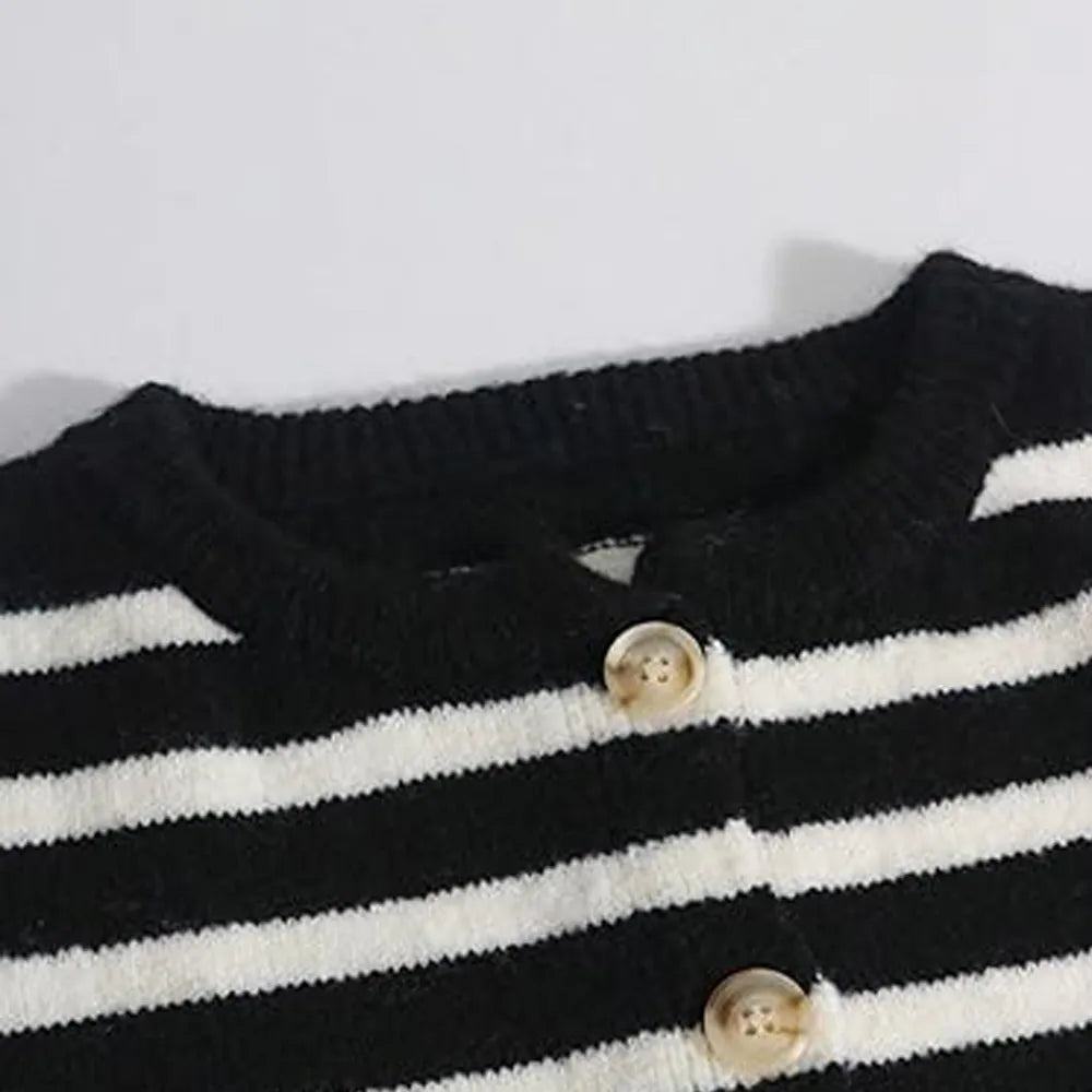 Women's striped button-up cardigan sweater