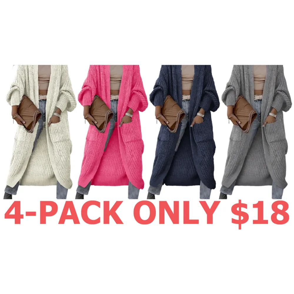 Women's Solid Drop Shoulder Long Cardigan, Casual Pocket Long Sleeve Cardigan,Sweaters for Women