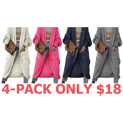 Women's Solid Drop Shoulder Long Cardigan, Casual Pocket Long Sleeve Cardigan,Sweaters for Women