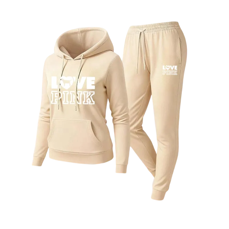 Two-piece set consisting of a letter-print sweatshirt and sweatpants.