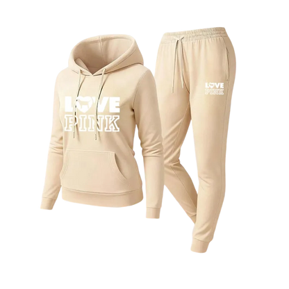 Two-piece set consisting of a letter-print sweatshirt and sweatpants.