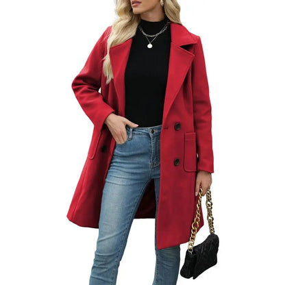 Women's Winter Wool Blend Camel Mid-Long Coat