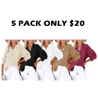 Women's Casual Button V Neck Long Sleeve Shirts