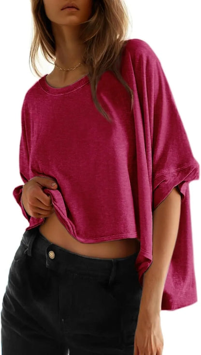 Dokotoo Summer Shirts 2025 Womens Solid T Shirts for Women Loose Oversized Tops Basic Tee