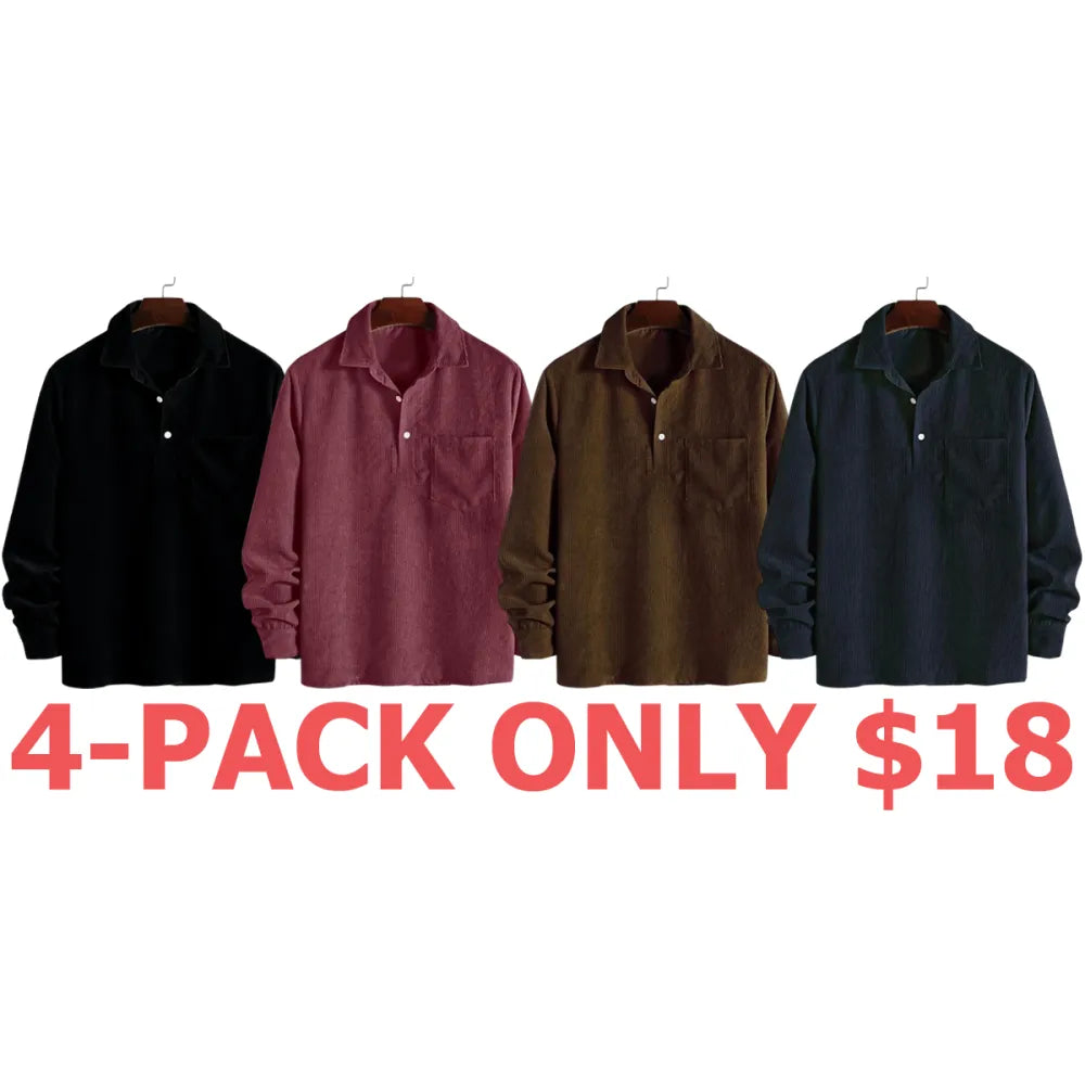 Men's Plain Pocket Half Button Corduroy Shirt