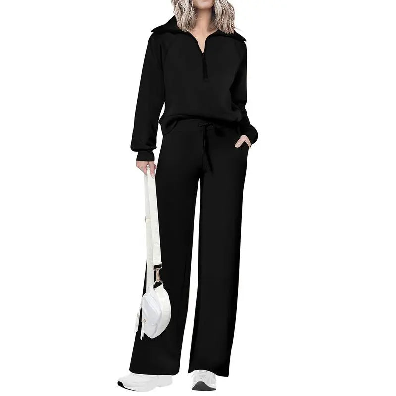Women's wear Chic 2-Piece Set Outfits Half Zip Style