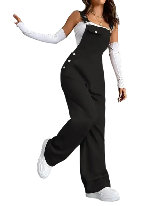 Women's Plain Pocket Overalls, Casual Comfy Overalls for Daily Wear, Ladies Clothes for All Seasons, Womenswear