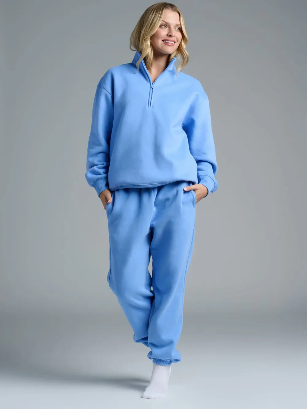 Basic quarter-zip turtleneck sweater set