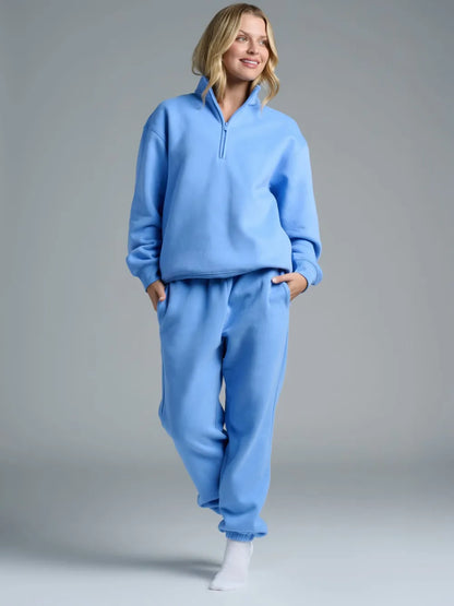 Basic quarter-zip turtleneck sweater set