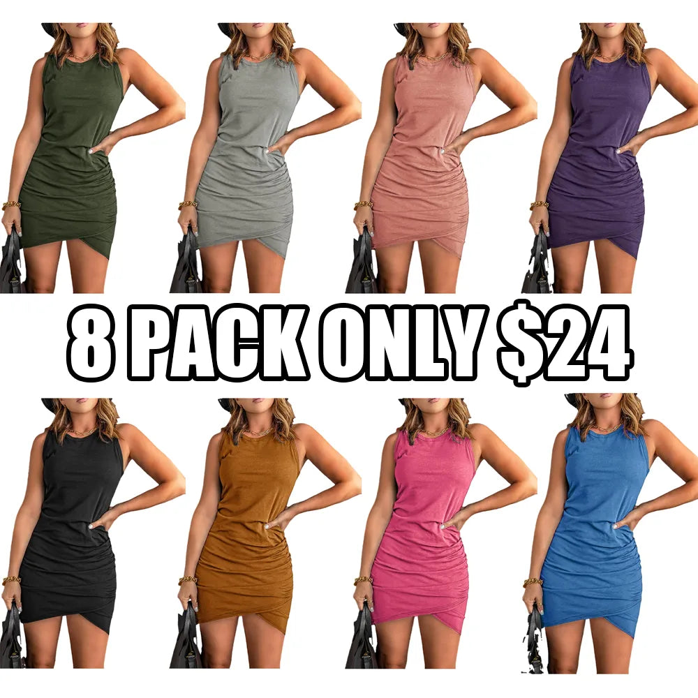 Women's solid color pleated wrap dress