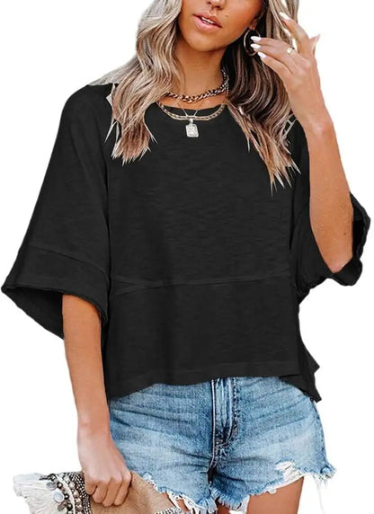 Women's Summer Casual Crewneck Batwing Half Sleeve Tee