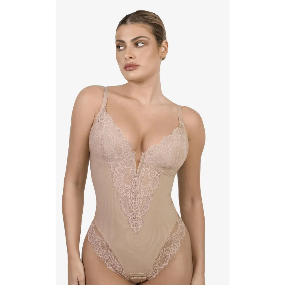 Deep-V Neck Lace Bodysuits