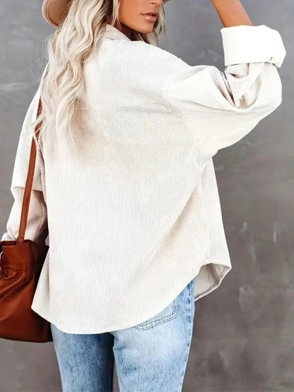 Women's Plain Pocket Button Front Corduroy Shirt