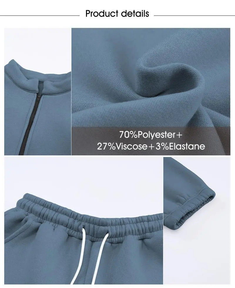 Women 2 Piece Outfits Sweatsuit Oversized Half Zip Pullover Long Sleeve Sweatshirt Jogger Pants Set with Pockets