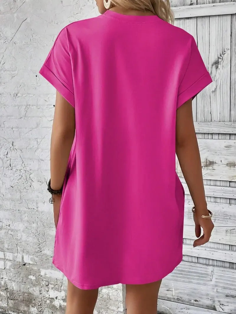 Women's Plain Pocket Batwing Sleeve Tee Dress