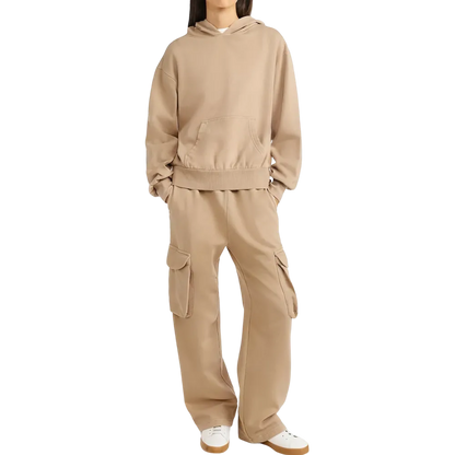 Mineral Washed Oversized Cropped Hoodie + Wide Leg Cargo Sweatpants