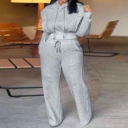 Long Sleeve Sweatshirt and Casual Wide Leg Sweatpants Set