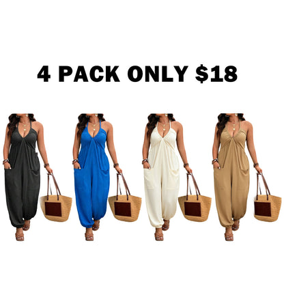 【Plus Size】 Solid Color Pocket Jumpsuit
