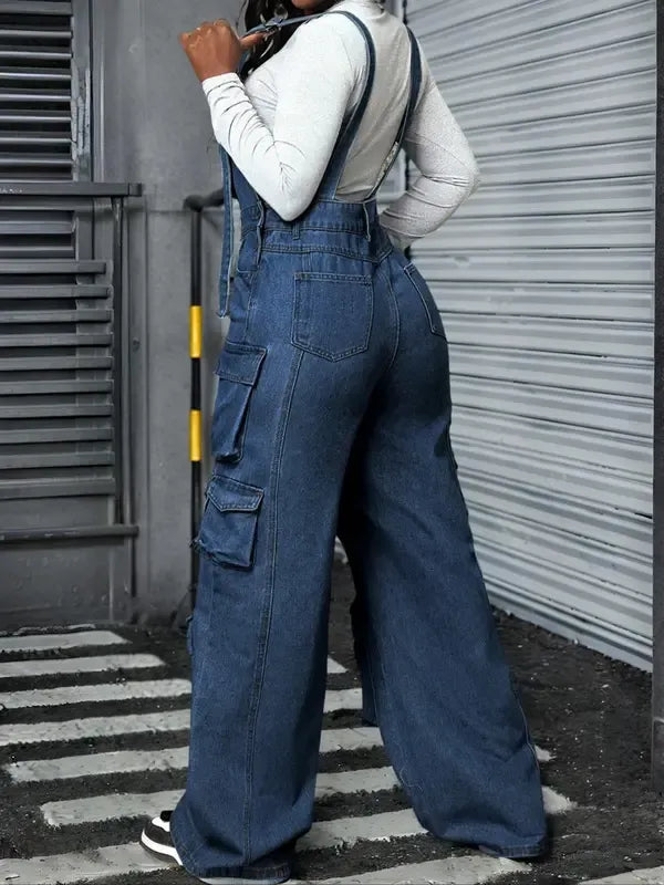 Women's Adjustable Strap Denim Jumpsuit