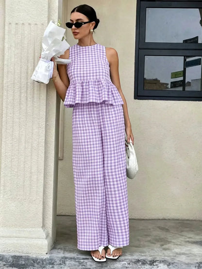 Women's Casual Sleeveless Top + Striped Pants Set